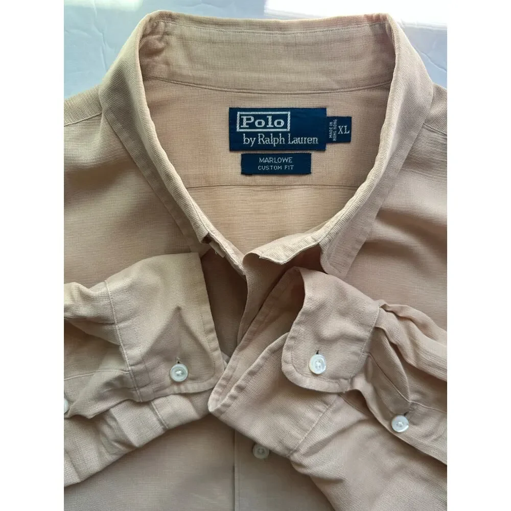 Polo by Ralph Lauren Marlowe Custom Fit Long Sleeve Shirt Tan - Size XL